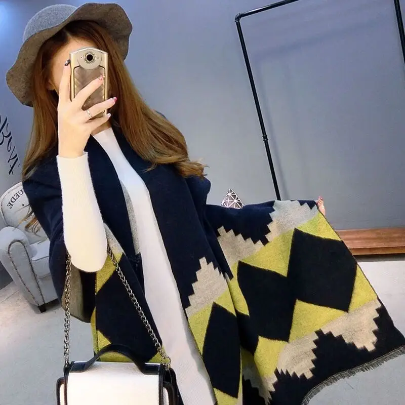 [Jinjin.QC] 2016 Fashion Long Women Scarves Winter Stole Pashmina Wool Cashmere Scarf Geometric Super Warm Blanket Scarf Shawl