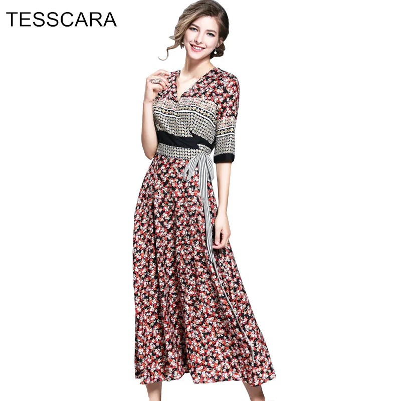 

TESSCARA Women Summer Elegant Long Maxi Dress Female Fashion Print A-Line Robe Ukraine Sweet Causal Clothing Vintage Sundress