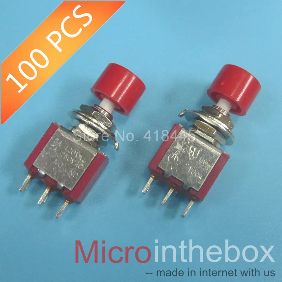 100PCS/LOT toggle switch on/off self reset push on 3pin 250V/2A 120V/5A Mini Latching red button | Обустройство дома