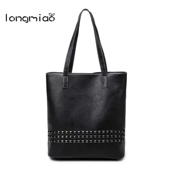 

longmiao Brand Rock Style Retro Handbags Female Shouder Bag Big Capacity PU Leather Women's Fashion Rivet Punk Tote Bag