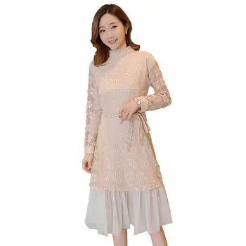 

2019 Pregnant Women Elegant Lace Mesh Dress Maternity Casual Long Sleeve Nursing Vestido Pregnancy Breast Feeding Clothing Q617