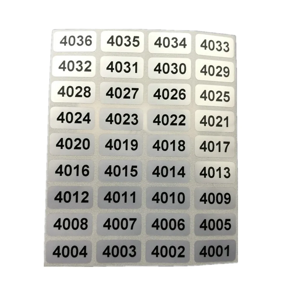 1000 серебро Последовательный Номер инвентаризации наклейки от 001 до 10000 для выбора Водонепроницаемый 20 мм x 10 мм
