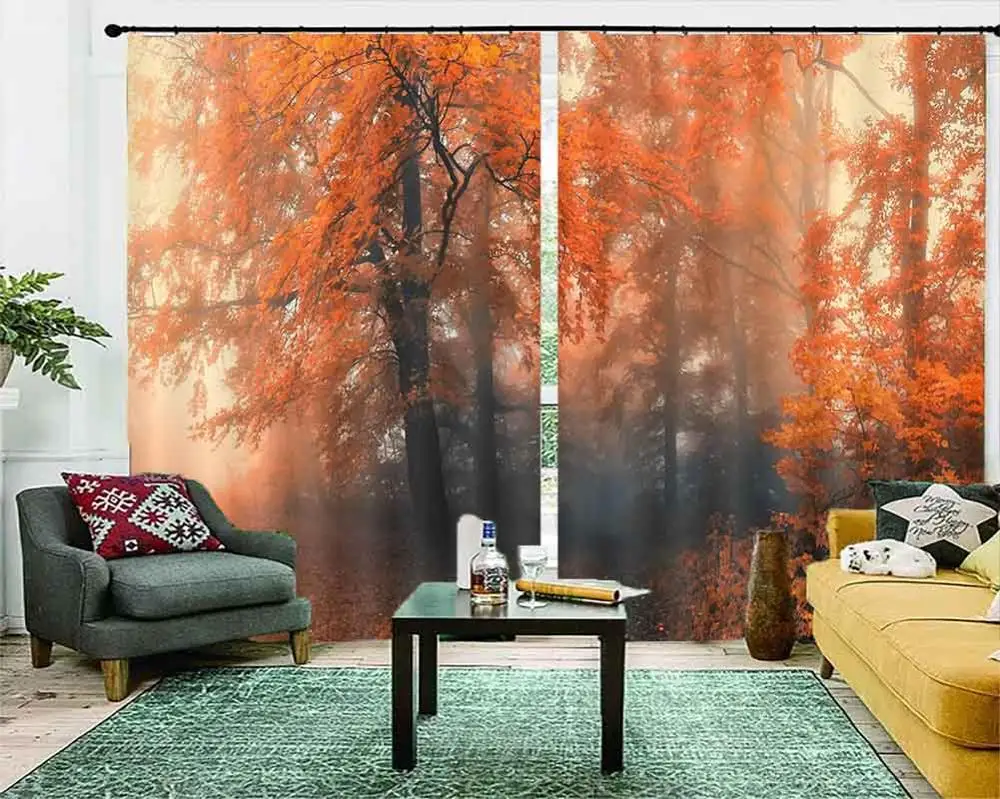 

Maple path in the evening scenery 3D Curtains For Bedroom Kids Living Room Drapes Fabric Polyester Set with Hooks