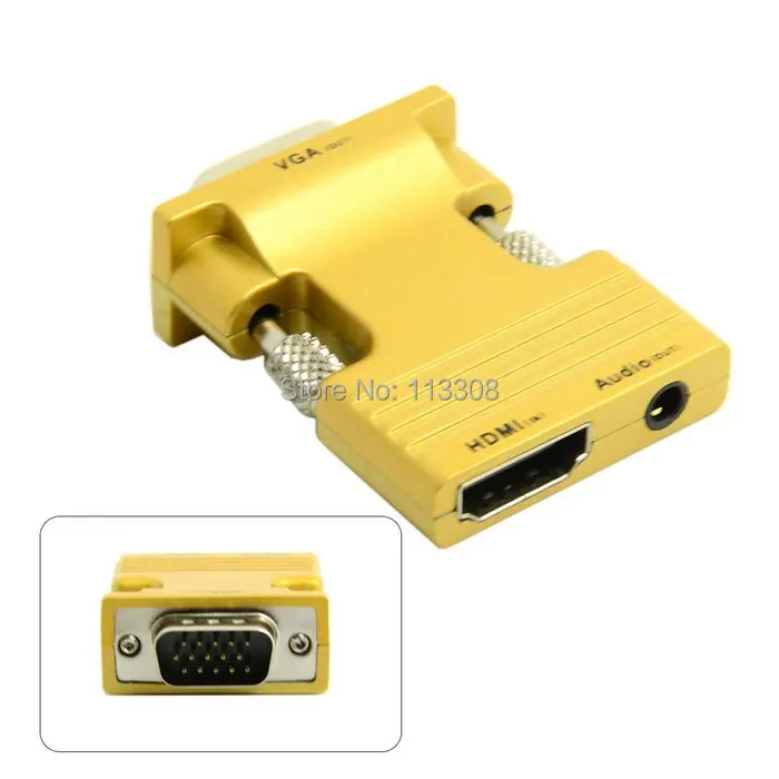 

10pcs/ lots HDMI Female to VGA Male & Audio Output Adapter for PC Laptop Macbook Projector Monitor Gold ,By Fedex UPS DHL