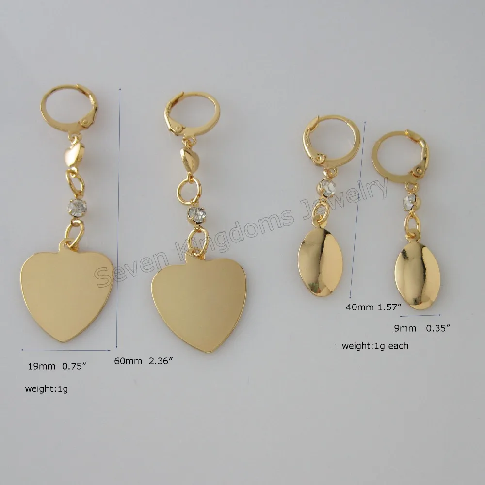 

MIN ORDER 10$/Can Mix Design/ 2 STYLES NEW DANGLE - YELLOW GOLD GP FILLED ZIRCON STONE HEART / OVAL CHARM DANGLER EARRING