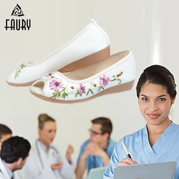 

Medical Nurse Shoes New Cloth Female Women's Canvas Shoes Sandals Non-slip Summer Embroidered White Rubber Lab Overshoes