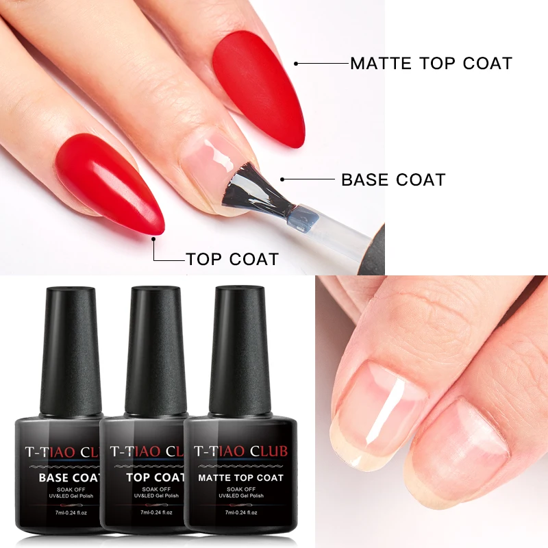 

T-TIAO CLUB Matte Base and Top Coat Gel Nail Polish UV 8ml Transparent Soak Off Primer Gel Polish Gel Lacquer Nail Art Manicure