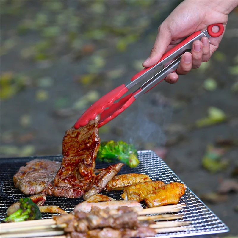 New 1 pcs Stainless Steel BBQ Tongs Kitchen Salad Fruits Tong Cooking