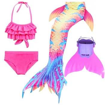 

4Pcs/set Kids Swimming Mermaid Tail with Monofin Costume Cosplay Bikini Mermaid Tails Princess for Swimming Children Girls