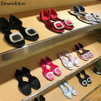 

Chic Elegant Ladies Satin Women Loafers New Arrival Women Crystal Square Toe Women Shoes Flats Silk Chaussures Femme