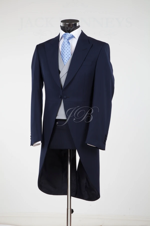 

Morning Style Mens Suits Groomsmen Peak Lapel Groom Tuxedos Blue Wedding Best Man Suit (Jacket+Pants+Tie+Vest) A35