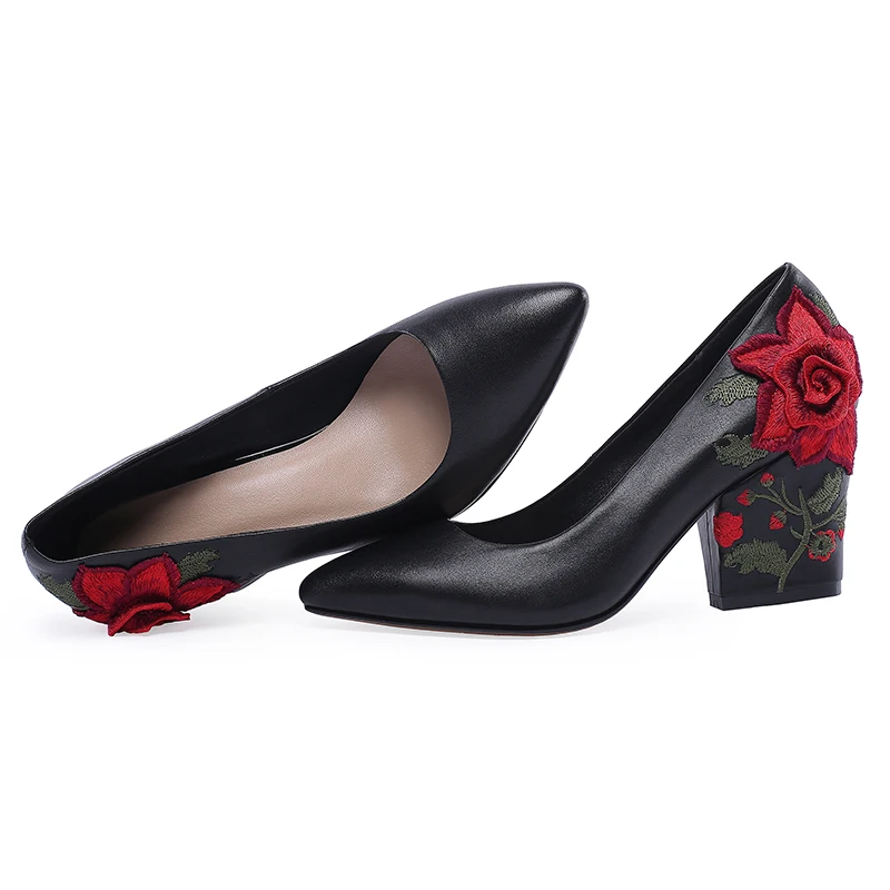 Weiblichen Pumps Leder High Ethnische Heels Frauen Wetkiss Echtem Neue 2019 Frühjahr Flachen Frau Sticken Schwarzes Pumpen Schuhe wSYRRPq