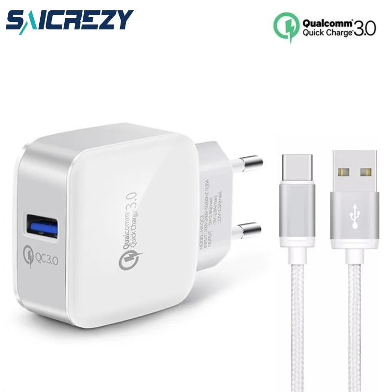 Зарядное устройство Quick Charge 3,0 Быстрая зарядка USB универсальный Зарядное устройство для samsung A70 A50 A30 note 9 S9 S8 S10 плюс LG G6 G7 Q9 Q8 Q7 V20 V30 V40 - Тип штекера: Type-C cable charge
