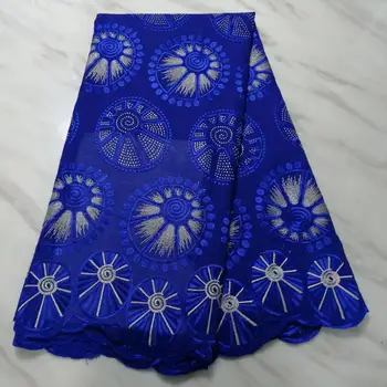 

New arrivals african cotton lace fabric with stones for party dress high quality swiss voile lace in royal blue switzerland(7-19