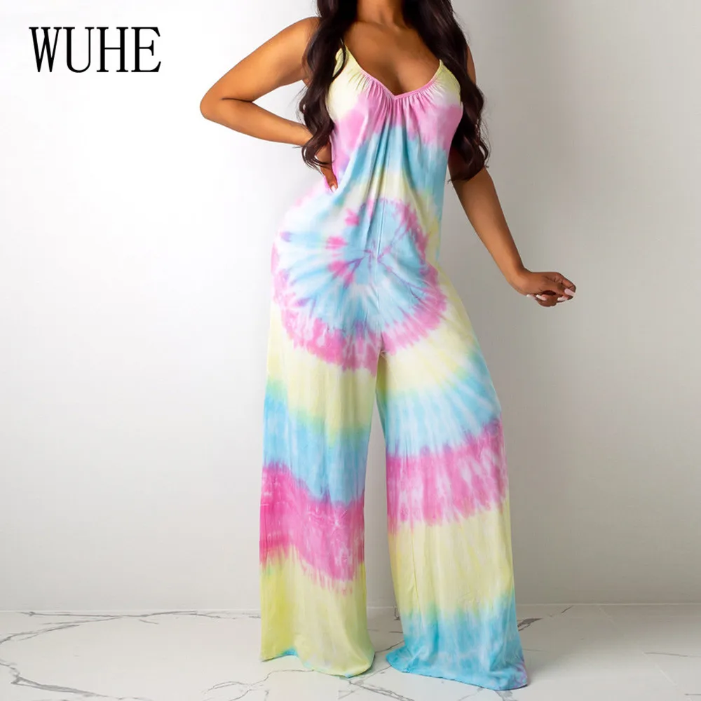 WUHE Hollow Out Sleeveless Wide Leg Playsuits Sexy Deep V Neck Vintage Print Loose Jumpsuits Women Summer Casual Club Overalls WUHE Hollow Out Sleeveless Wide Leg Playsuits Sexy Deep V Neck Vintage Print Loose Jumpsuits Women Summer Casual Club Overalls
