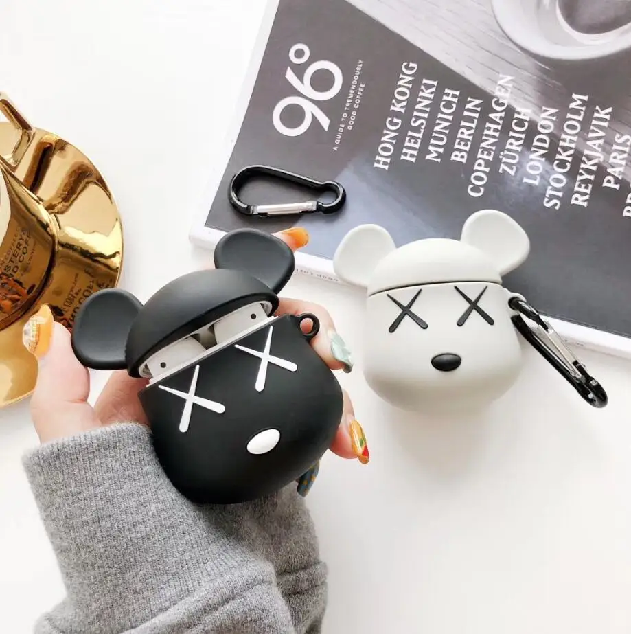 Cartoon Bear TPU Silicone Bluetooth Wireless Earphone Case For AirPods 1 2 Protective cute Cover for Apple airpods Charging Box