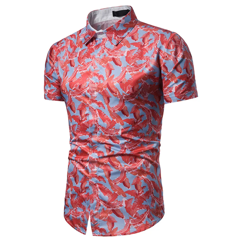 Рубашка Мужская Летняя Повседневная пляжная рубашка для мужчин Гавайские печатные сплайсинга шаблон 3D цвет лацкан короткий рукав рубашка
