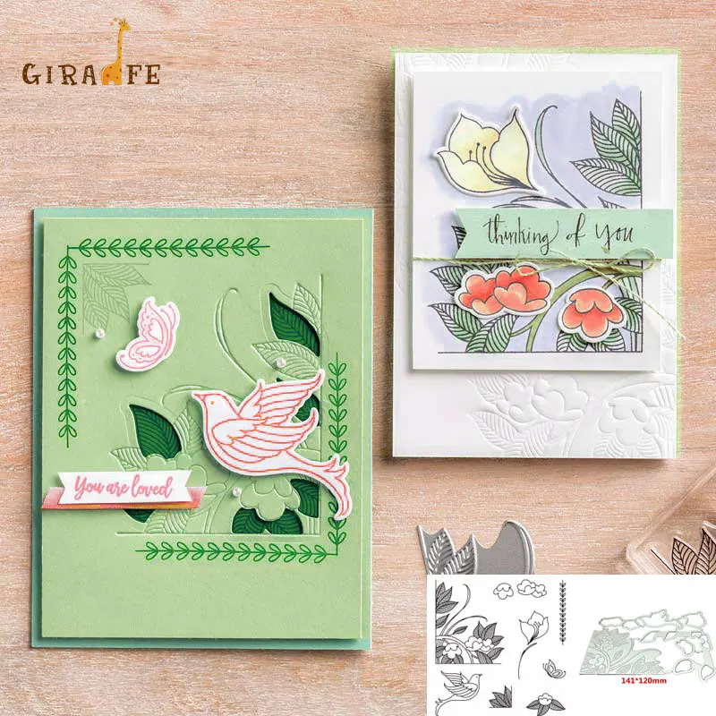 

Flower and bird background Metal cutting dies and stamps For Scrapbooking Embossing Decorative Crafts DIY Paper Cards New 2019