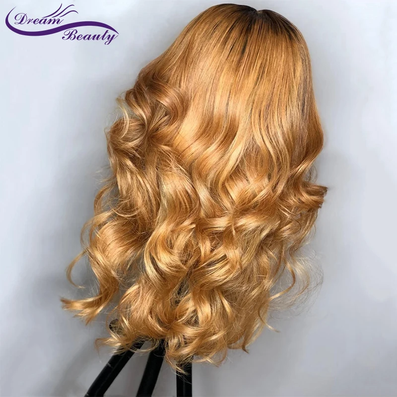 Honey Blonde Human Hair Wig With Baby Hair Preplucked Glueless Lace Front Wig wavy Remy Hair 180 Desnity Lace wigs Dream Beauty