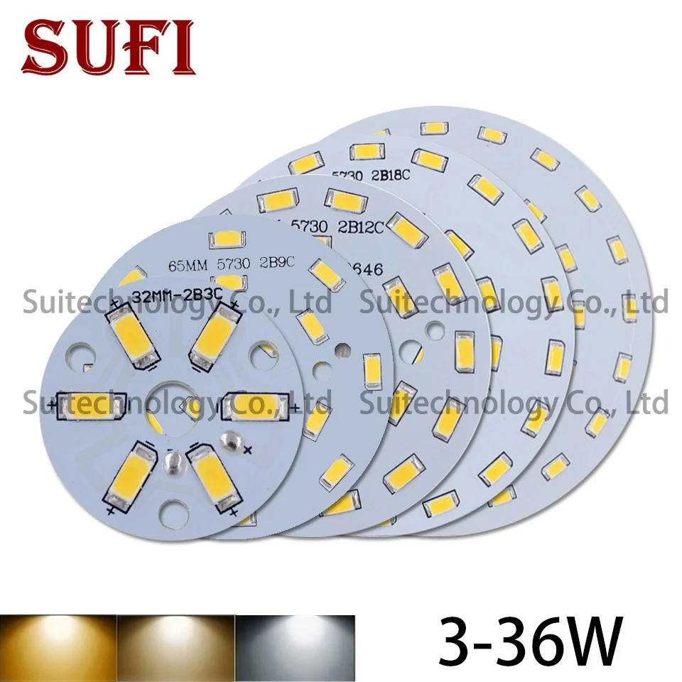 Яркость SMD5730 светильник доска, 3 Вт, 5 Вт, 7 Вт, 9 Вт, 12 Вт, 15 Вт, 18 Вт, 24 Вт 30 Вт 36 Вт УФ лампы Панель PCB с светодиодный набор «сделай сам» для потолочный светильник светодиодный лампы светильник