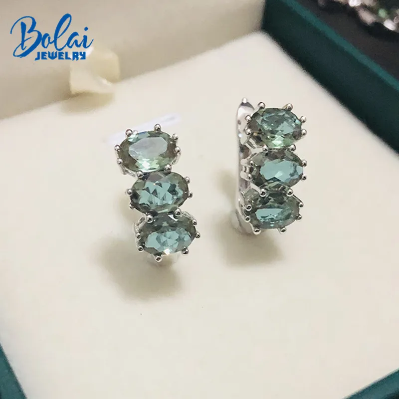 Bolai 3-stone nano diaspore stud earrings 925 sterling silver sultanit stone color change fine jewelry for women wedding gift