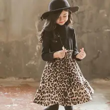 Теплое плотное платье принцессы черного цвета с леопардовым принтом; сезон весна-Зима Детские платья для девочек; вечерние платья с длинными рукавами для малышей; детская одежда