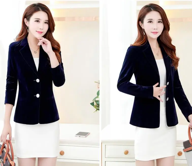 Spring autumn Fashion Velvet Blazer Jacket Women Warm Ladies Blazer Coat slim small suit plus size 3XL