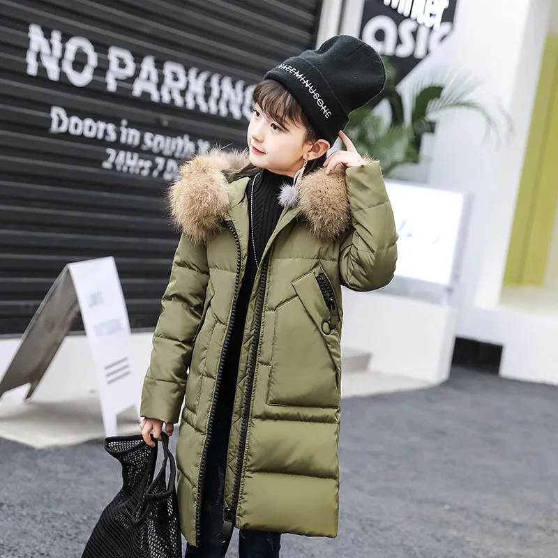 

Big Fur Collar Jackets for Girl 2018 New Kids Winter Duck Down Jackets Warm Outerwear Down Coat Long Thicken Coat