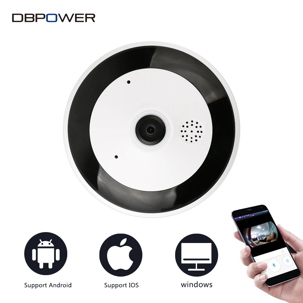 DBPOWER HD 960P Wifi IP Camera 1.3MP 360 Degree Fisheye Panoramic Camera 2 Way Audio Wireless IR 15M Security Camera P2P ONVIF
