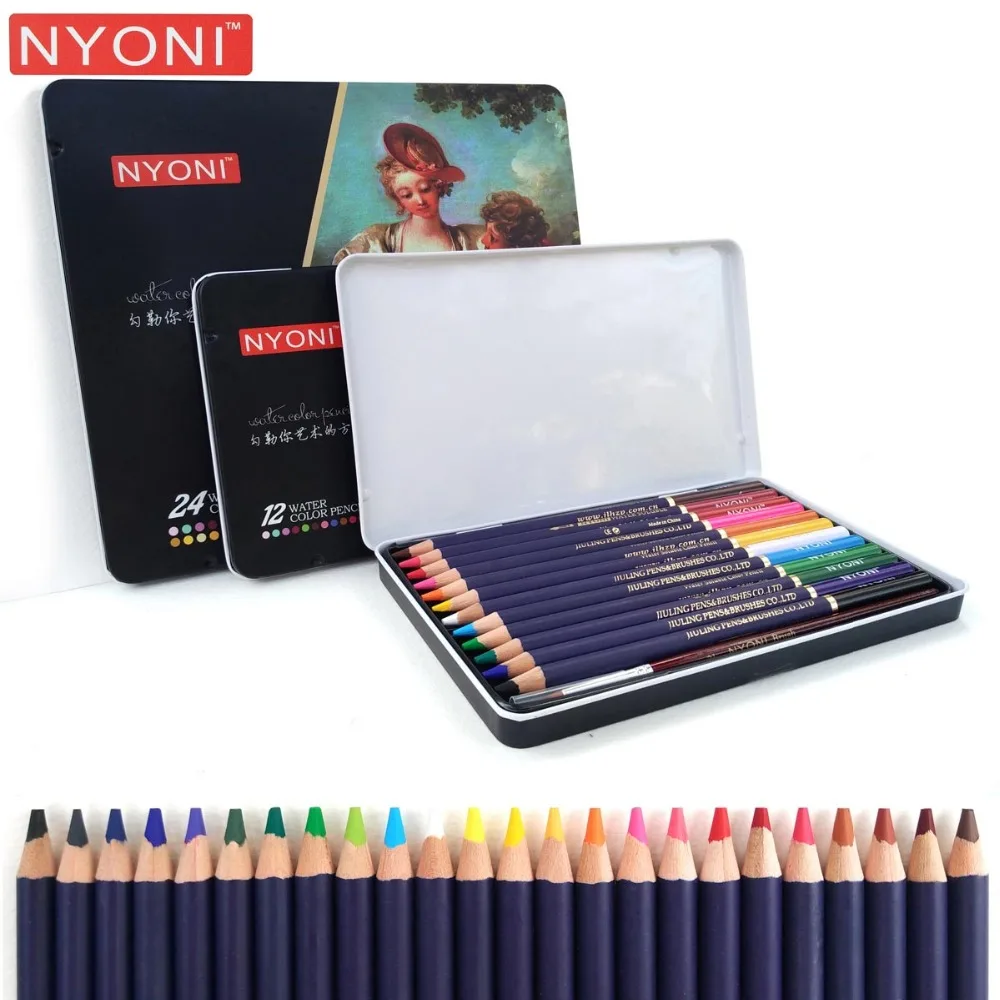 NYONI 12pcs Professional Watercolor Pencils Colored Pencil Non toxic Lead free Colored Penils