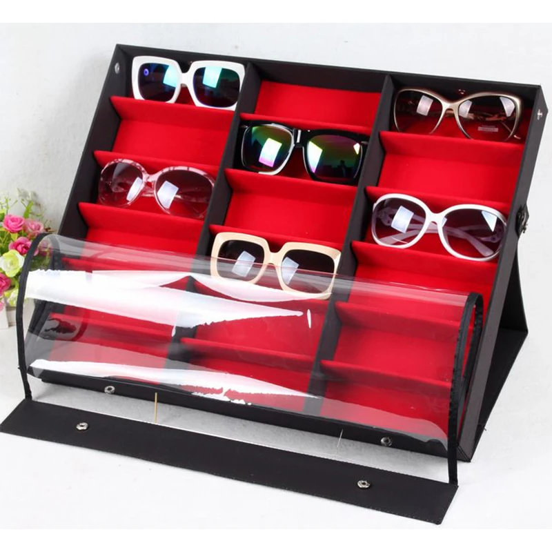 

Beddom Sunglasses Box Black Wood 18Grids Eyeglass Box Eyewear Organizer Display Case Box Collector Sunglasses Storage Box Holder