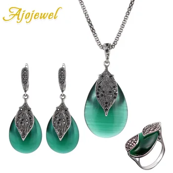 

Ajojewel Parure Bijoux Femme Red / Green Opal Jewelry Set Bridal Wedding Party Jewelry Women Vintage Accessories