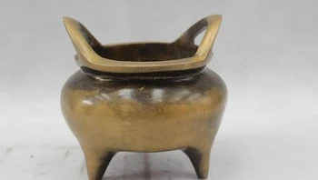 

5"Chinese Marked Folk Pure Bronze Lucky beautiful Burner incense burner Statue