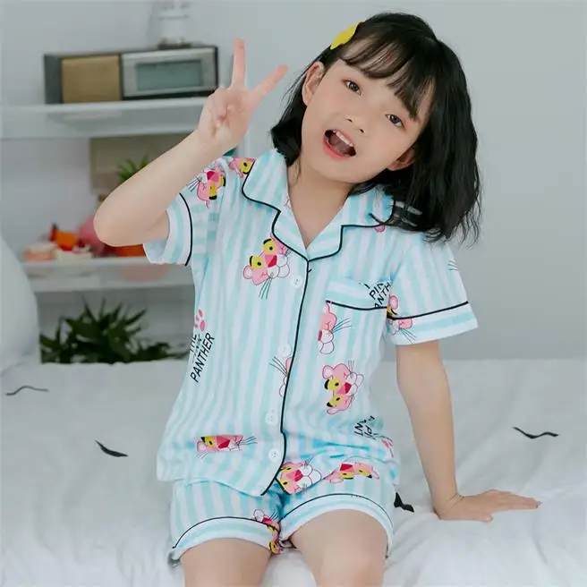 Детские пижамы с героями мультфильмов, хлопковая одежда для сна для мальчиков, летние пижамы для девочек, футболка с короткими рукавами+ штаны, пижамы, детские комплекты одежды R - Цвет: color at picture