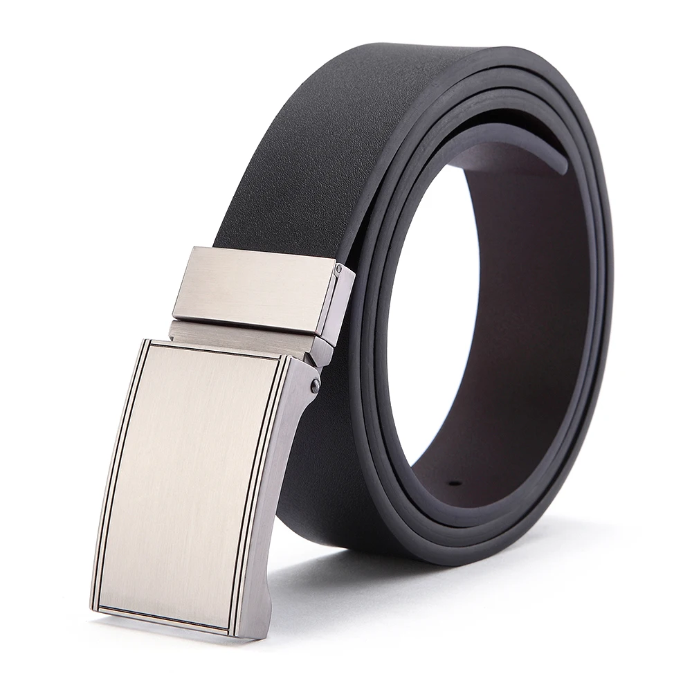 Men's Reversible Flat Strap Leather Belt featuring gunmetal tone buckle Belt For Men Genuine