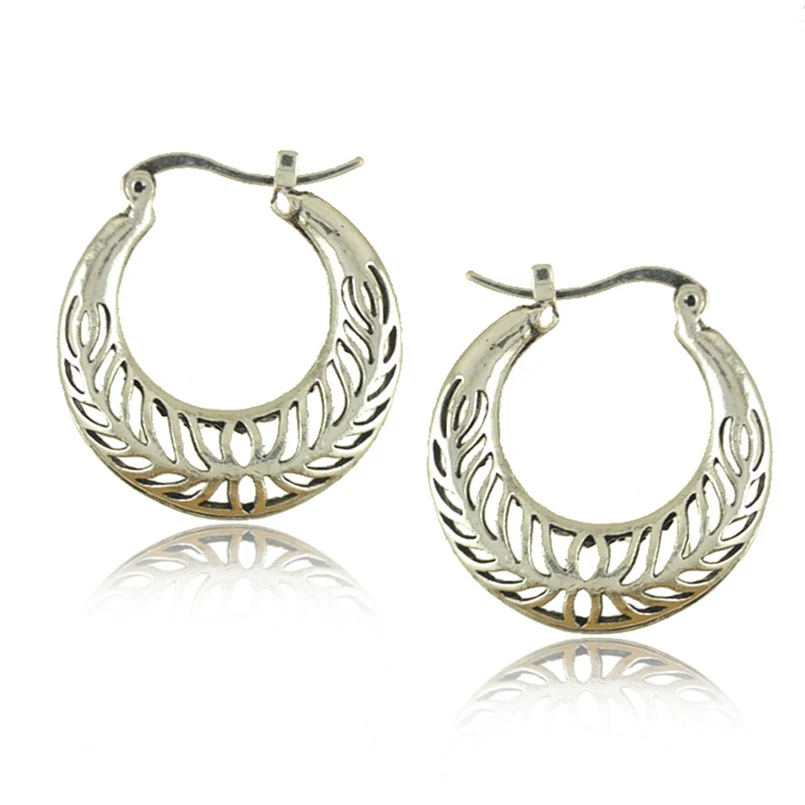 

Vintage Fashion Jewelry Earrings Big Circle Hand Carve Hollow Leaf Hoop Earrings Boho Brincos Gifts