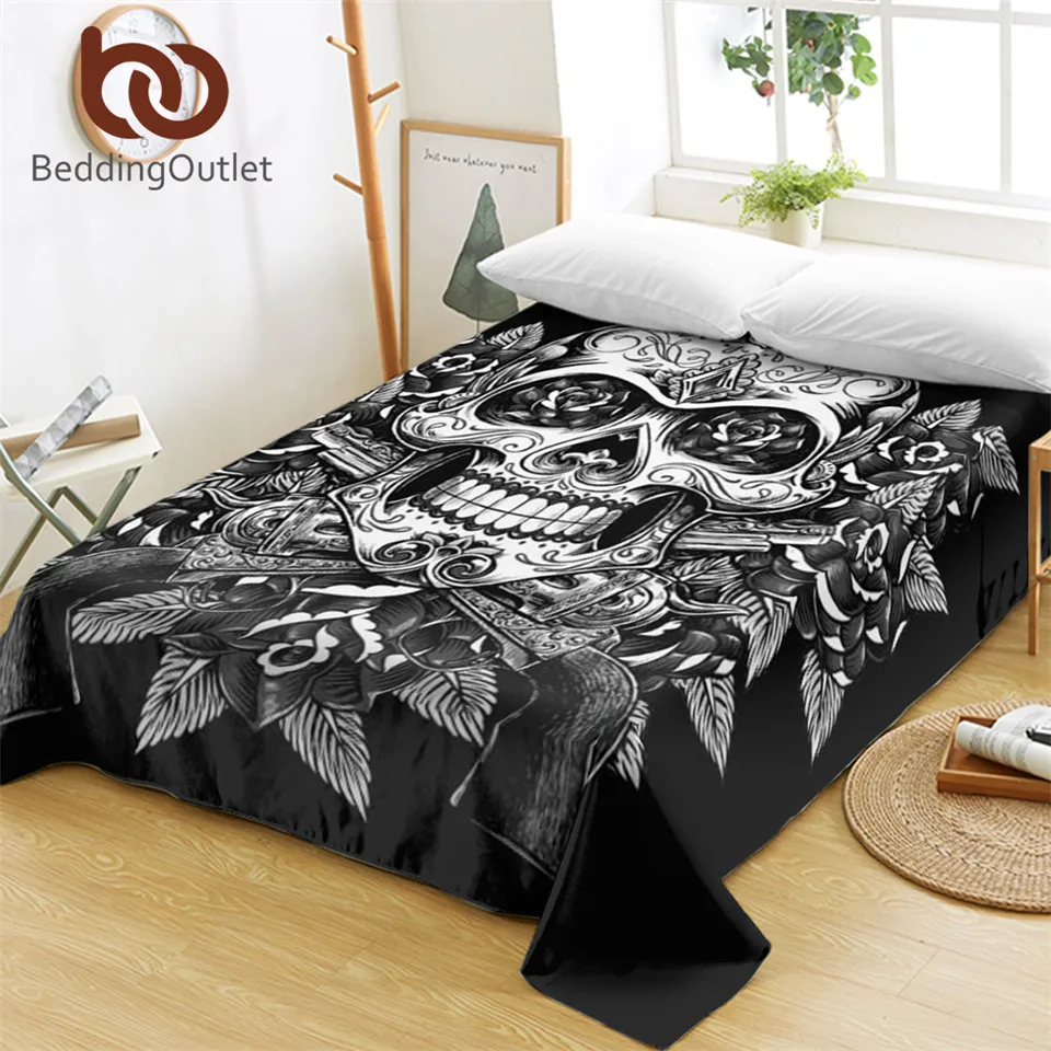 

BeddingOutlet Floral Skull Bed Sheets One Piece Flowers Vintage Flat Sheet Soft Bedding Sugar Skull Gothic Bedspreads sabanas