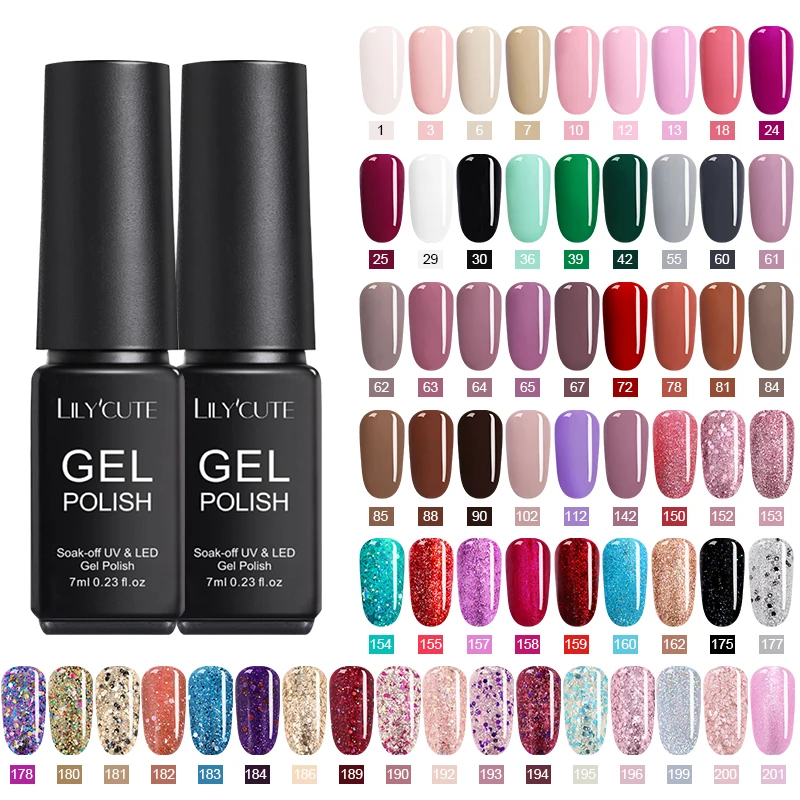 

LILYCUTE UV Gel Nail Polish 7ML Pure Nail Color Sequins Nail Gel Polish Color Gel Varnish Soak Off UV Led Nail Art Lacquer