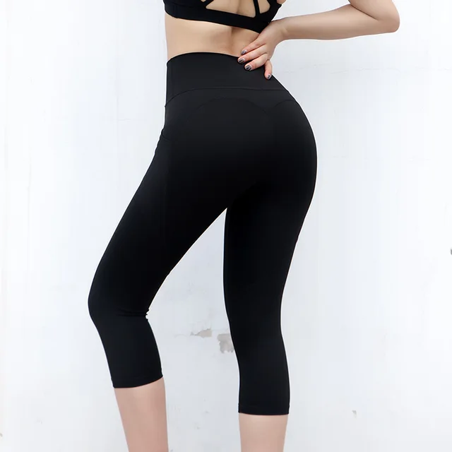 Women's Running Training Fitness Tights Workout Capris Cropped Yoga Pants Sport Fitness Leggings with Pockets 4