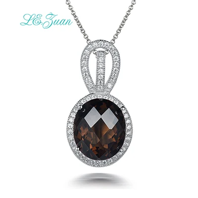 L&zuan 17.78CT Natural Smoky Quartz Jewelry Set in 925 Sterling Silver Earrings/Pendant Oval Cut Brown Stones Woman Fine Jewelry