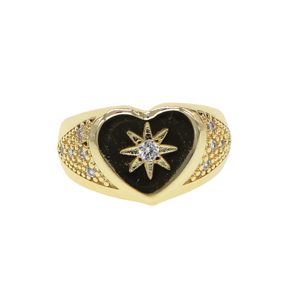 

2019 high quality Gold color dainty cz fashion jewelry lovely cz heart wedding gift women size 6 7 8 9 Starburst signet ring