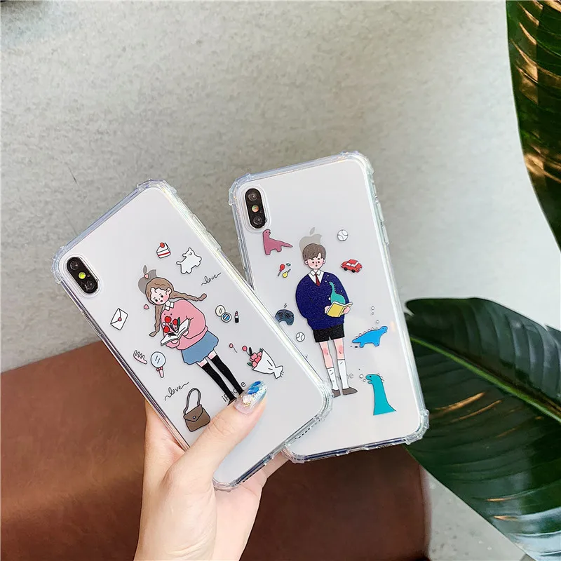 

Korean Style Lovers Phone Cases for IPhone 6 6S 7 8 Plus Case Silicon Clear Soft TPU Anti-knock Case for IPhone X XS MAX XR 6 S
