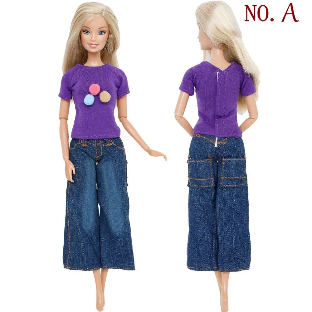 1 шт., высококачественный наряд, модная повседневная одежда, блузка, футболка, сексуальный комбинезон, штаны, Джинсовая Одежда для куклы Барби, аксессуары - Цвет: NO.A