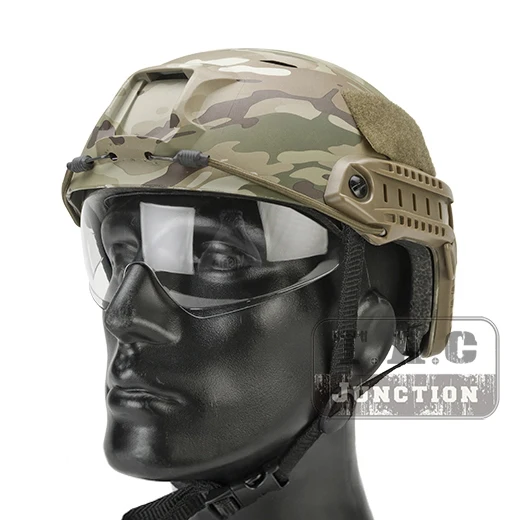 

Emerson Tactical Airsoft Fast Helmet Bump Jump BJ Type Combat Lightweight Modular OPS Helmet w/ Flip Down Visor + Side Rail