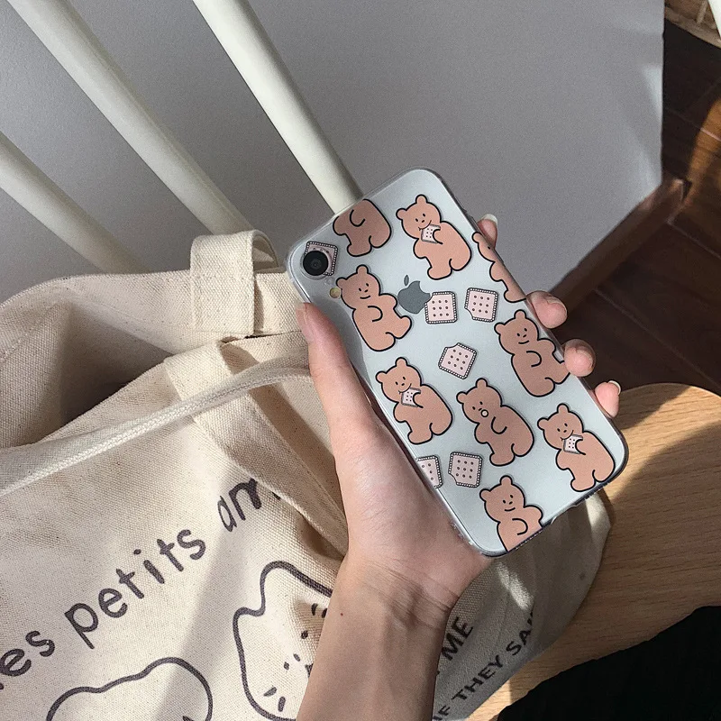 

Cute Bear Biscuit Phone Case for Apple iPhone XS MAX XR Soft Transparent Back Cover for iPhone X 8 7 6S 6 Plus Coque Fundas