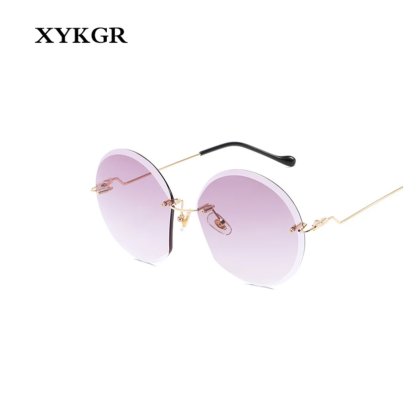 

XYKGR retro ladies round glasses brand designer frameless pink sunglasses men and women models transparent lens glasses UV400