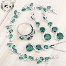 Classic 925 Sterling Silver Green Stones White Cubic Zirconia Jewelry Sets Earrings/Pendant/Necklace/Rings/Bracelets For Women Classic 925 Sterling Silver Green Stones White Cubic Zirconia Jewelry Sets Earrings/Pendant/Necklace/Rings/Bracelets For Women