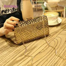 Aminou Новая мода цепи женские сумки леди выдалбливают геометрические сумки для свадебного ужина вечерние сумки сумочки клатч коробка посылка