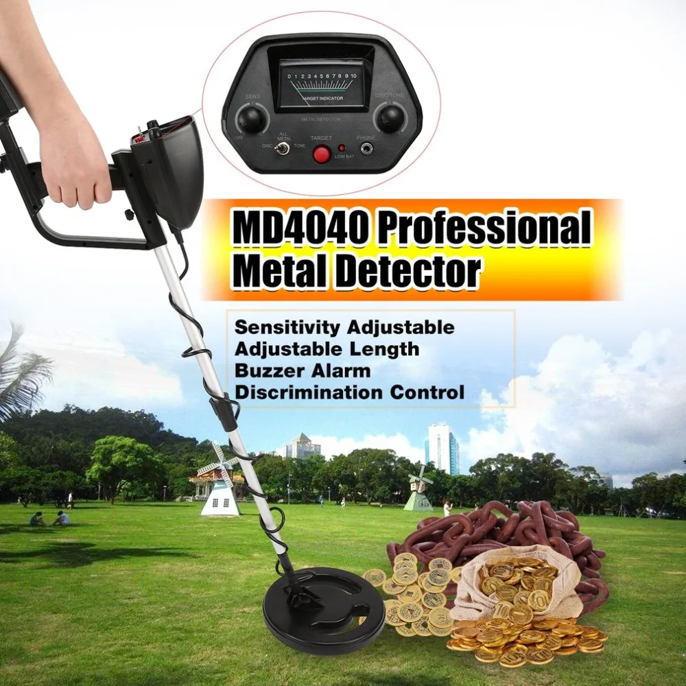 

MD4040 Professional Portable Underground Metal Detector Handheld Treasure Hunter Gold Digger Finder Length Adjustable