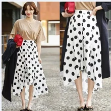 Для женщин Лето Плюс Размеры 3xs-8xl Асимметричный Юбка в горошек Женские Элегантные Макси Высокая Низкая ласточкин хвост Шифоновая юбка